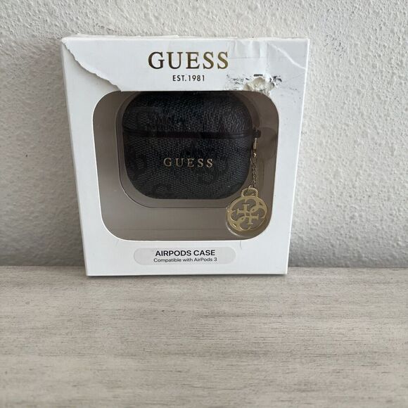 GUESS® AirPods 3 Case Cover Signature Black Gray PU Leather NIB - Picture 1 of 5
